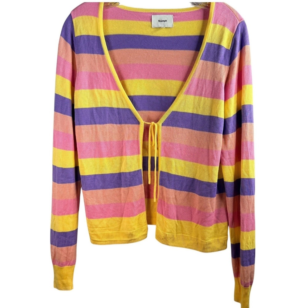 Nümph Tie Front Cardigan Sweater S Womens Pastel V Neck Long Sleeve Lightweight - Picture 7 of 7